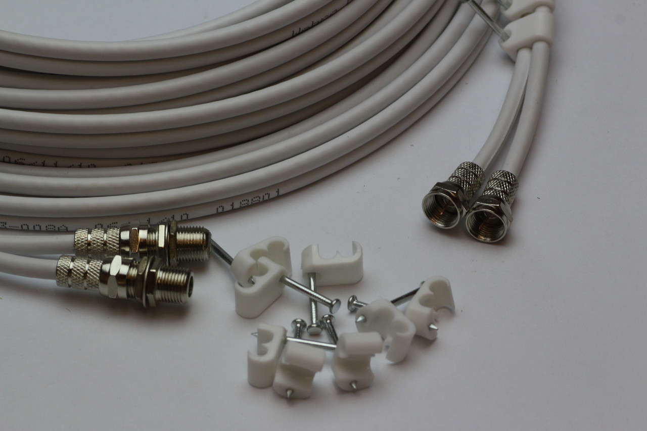 5m White Twin Satellite Shotgun Extension Coax Cable For Sky + HD Freesat | UK