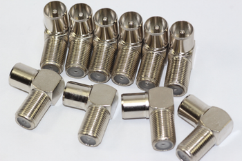 10 x Right Angled F Connector Female Socket to Coax TV Male Aerial Plug Adaptors