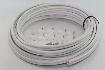10m of White Webro WF100 Twin Satellite Cable With 4 x F Plugs, Free Cable Clips