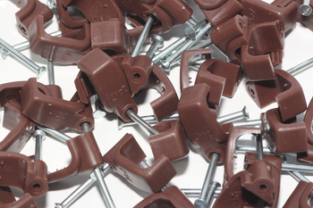 50 x Brown 6mm FT&E Flat Cable Clips for Twin Coax Cable Webro WF100, 13mm Wide