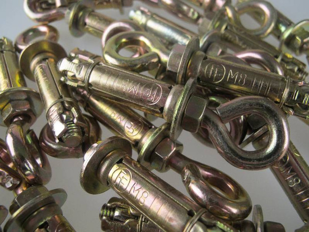 25 Pack Of Masonry M8 x 65mm Anchor Eye Bolt, Zinc Yellow Passivated