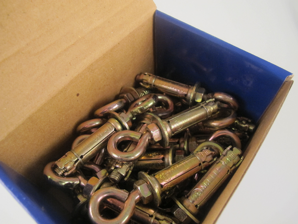 25 Pack Of Masonry M8 x 65mm Anchor Eye Bolt, Zinc Yellow Passivated