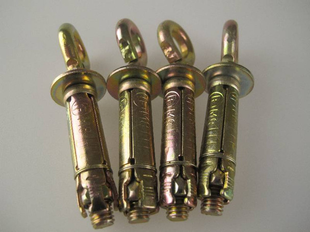 4 Pack Of M8 x 65mm Masonry Anchor Eye Bolt, Zinc Yellow Passivated