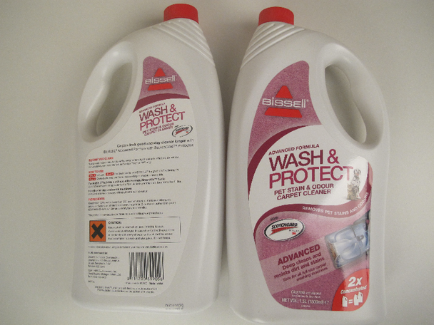 2 X 1.5L Bottles Bissell Wash & Protect Pet Stain & Odour Carpet Cleaner Shampoo