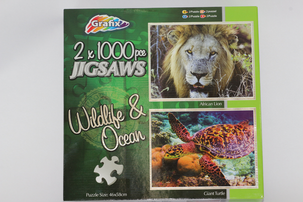 2 x Grafix 1000 Piece Wildlife & Ocean, Lion & Giant Turtle Large Jigsaw Puzzle