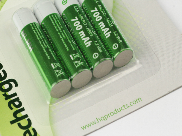4 X HQ AAA NiMH 700mAh Rechargeable Batteries 1.2V HR03 LR03, Blister Packed