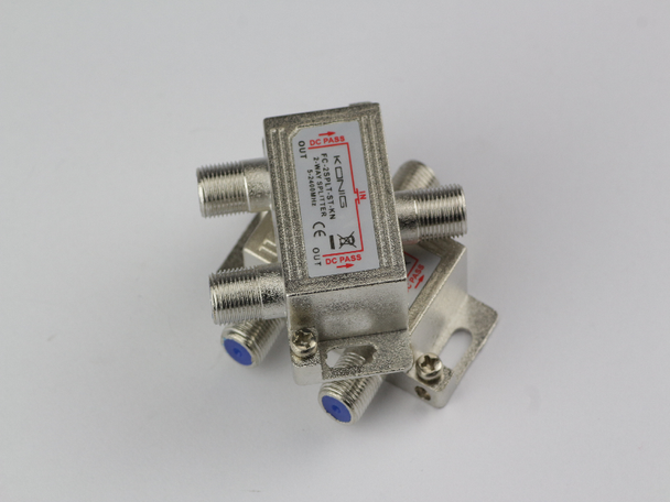 Konig 2 Way F Plug Satellite, Cable TV , Aerial Virgin Splitter With DC Pass