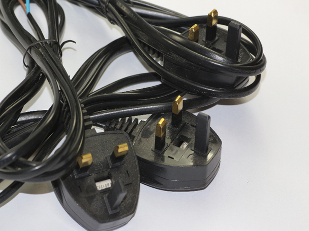 3 x 2m Mains Flex, Moulded  UK Plug, Open End 0.75mm, 2 core 5A Appliance Cable