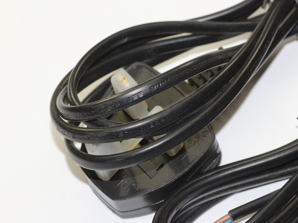 3 x 2m Mains Flex, Moulded  UK Plug, Open End 0.75mm, 2 core 5A Appliance Cable