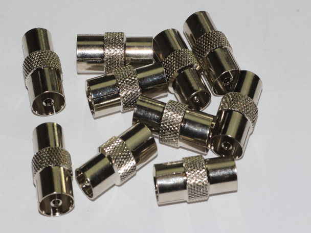 10 x Male to Female Coax Coaxial Aerial Adaptors Silver / Nickel Plated 10 x Male to Female Coax Coaxial Aerial Adaptors Silver / Nickel Plated