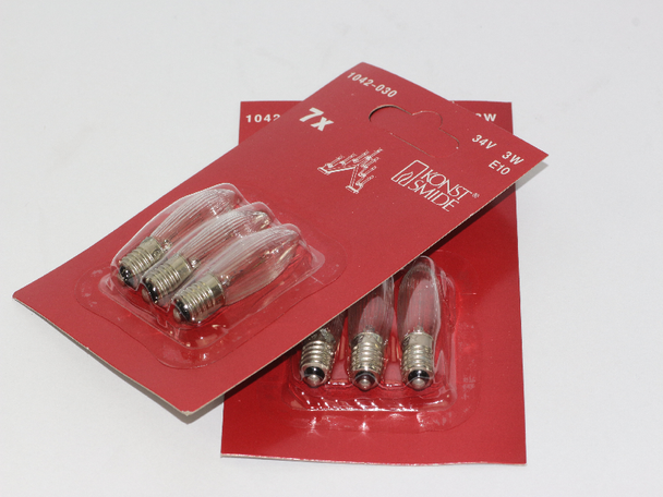 6 Pack Of Konstsmide 34V, 3W, E10, MES Spare Welcome Candle Bridge Bulbs