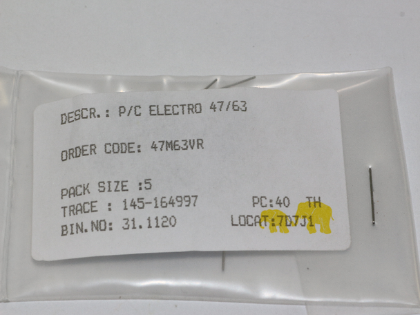 20 x 47uF 63V Radial Electrolytic Capacitors 8.2mm Diameter, 12.6mm Height