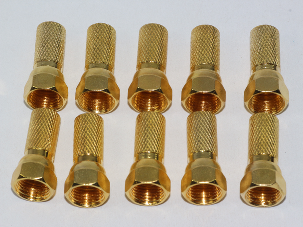 10 x Gold Plated 6.4mm Twist On F Plug Satellite Connector Sky Virgin RG6, WF100