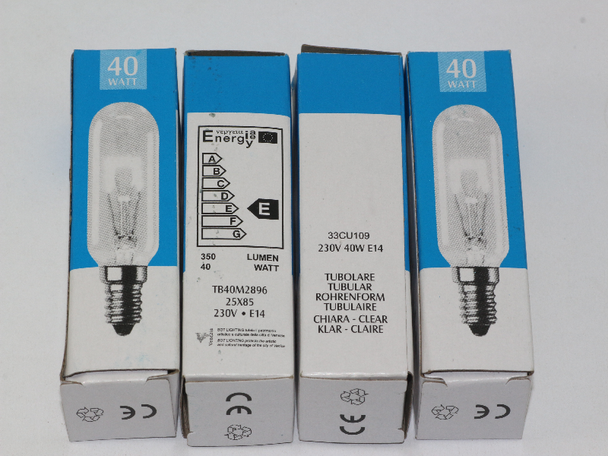 4 x 40W E14 Cooker Hood Oven Appliance Lamp Bulb, Clear 220V - 240V, T25