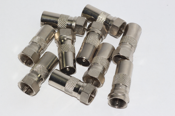 10 x Male F Plug to Coax Coaxial Male Adaptor, Eurovox, D Box, Satellite etc 10 x Male F Plug to Coax Coaxial Male Adaptor, Eurovox, D Box, Satellite etc