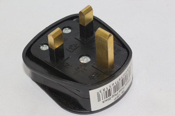 10 x TB13FP Black UK 13A Fused Mains Plug Top - Fitted Fuse, Cord Grip & Earth