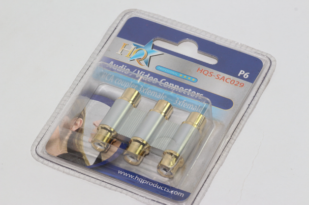 Gold Plated 3 Way Metal RCA Phono Coupler Joiner Adaptor, 3 x RCA Phono Female