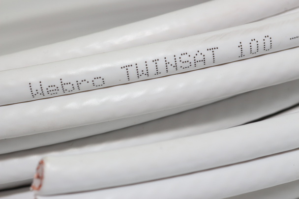 30m of White Webro WF100 Twin Satellite Cable With 4 x F Plugs, Free Cable Clips