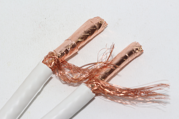 30m of White Webro WF100 Twin Satellite Cable With 4 x F Plugs, Free Cable Clips