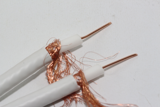 30m of White Webro WF100 Twin Satellite Cable With 4 x F Plugs, Free Cable Clips