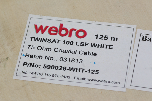 5m of White Webro WF100 Twin Satellite Cable With 4 x F Plugs, Free Cable Clips