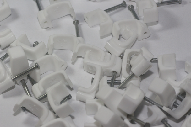 50 x White 6mm FT&E Flat Cable Clips for Twin Coax Cable Webro WF100, 13mm Wide