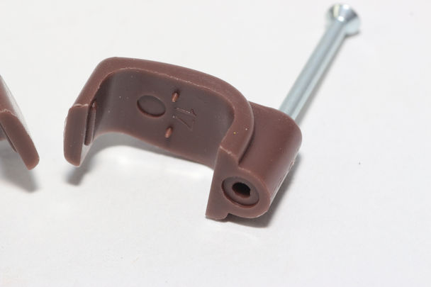 100 x Brown 6mm FT&E Flat Cable Clips for Twin Coax Cable Webro WF100, 13mm Wide