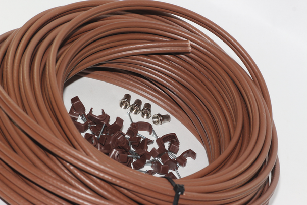 40m of Brown Webro WF100 Twin Satellite Cable With 4 x F Plugs, Free Cable Clips