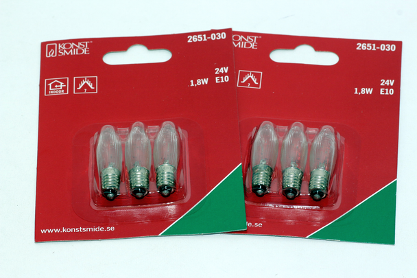 6 Pack Of KonstsmIde 24V, 1.8W, E10, MES Spare Welcome Candle BrIdge Bulbs