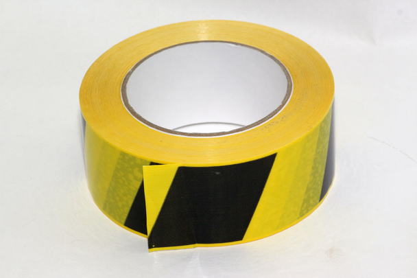 3 x 66m x 48mm Roll of Black Yellow Social Distancing Vinyl Floor Hazard Tape