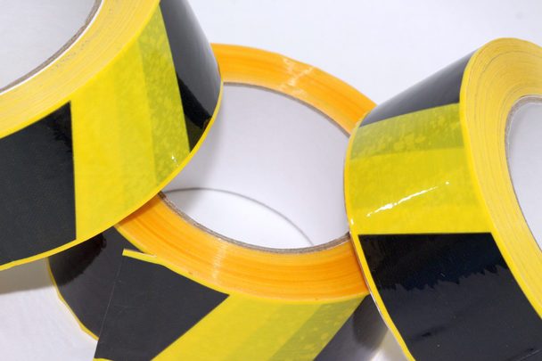 3 x 66m x 48mm Roll of Black Yellow Social Distancing Vinyl Floor Hazard Tape