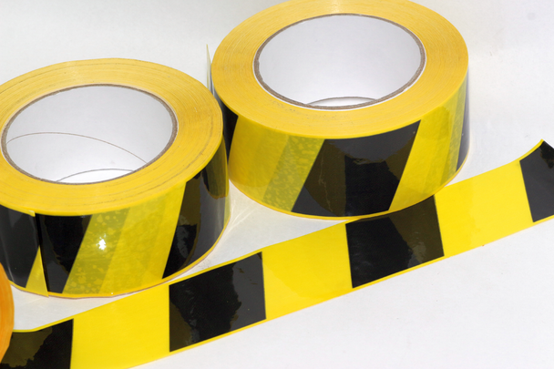 3 x 66m x 48mm Roll of Black Yellow Social Distancing Vinyl Floor Hazard Tape