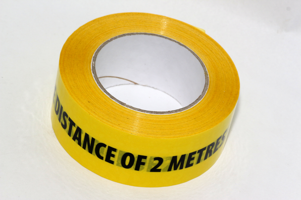 66m Roll of 2 Metre Social Distancing Self Adhesive Yellow Warning Floor Tape