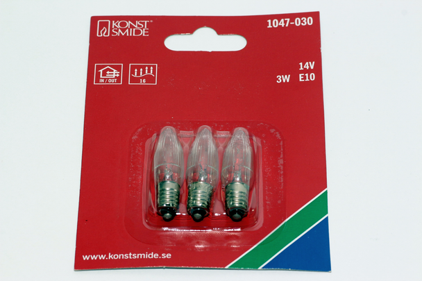 3 Pack Of Konstsmide 14V, 3W, E10, MES Spare Welcome Candle Bridge Light Bulbs