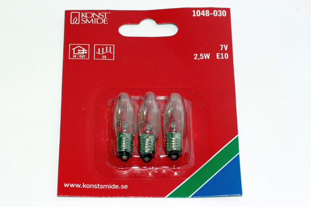 3 Pack Of Konstsmide 7V, 2.5W, E10, MES Spare Apex Bulb For 35 Lamp Light Sets