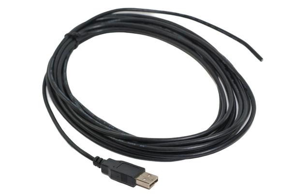 USB A Male Plug Shielded Cable to Open End 4.5m / 15 Feet - All 4 Pins Connected