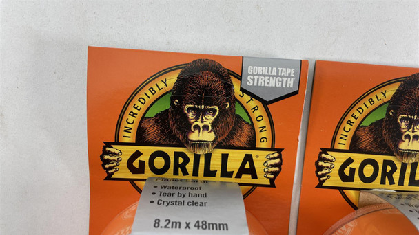 2 Rolls of Gorilla Tape Crystal Clear 8.2m x 48mm Tough Waterproof Strong