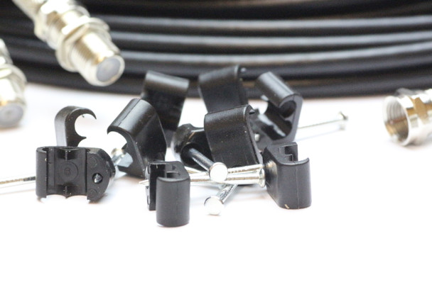 30m Twin Black Satellite Shotgun Coax Cable Extension Kit for Sky Plus, Sky HD, Freesat & 30 Special Masonry Cable Clips