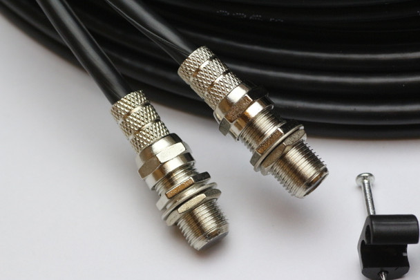 20m Twin Black Satellite Shotgun Coax Cable Extension Kit for Sky Plus, Sky HD, Freesat & 20 Special Masonry Cable Clips