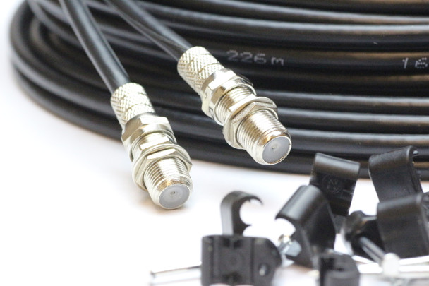 10m Twin Black Satellite Shotgun Coax Cable Extension Kit for Sky Plus, Sky HD, Freesat & 5 Special Masonry Cable Clips