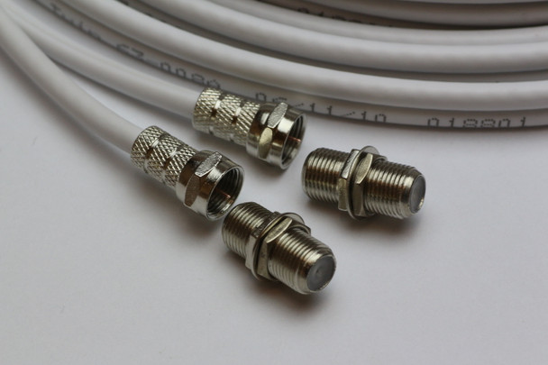 20m Twin White Satellite Shotgun Coax Cable Extension Kit for Sky Plus, Sky HD, Freesat & 20 Special Masonry Cable Clips