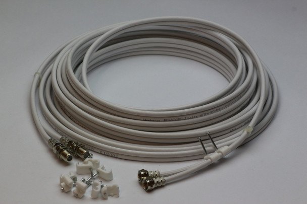 30m Twin White Satellite Shotgun Coax Cable Extension Kit for Sky Plus, Sky HD, Freesat & 30 Special Masonry Cable Clips