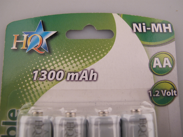 4 x HQ AA Rechargeable NiMh 1300mAh 1.2V Batteries, HR6, LR6, Blister Pack