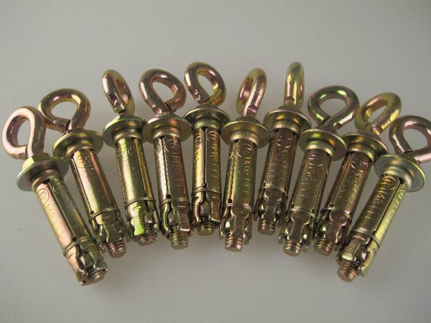 10 Pack Of M8 x 65mm Masonry Anchor Eye Bolt, Zinc Yellow Passivated