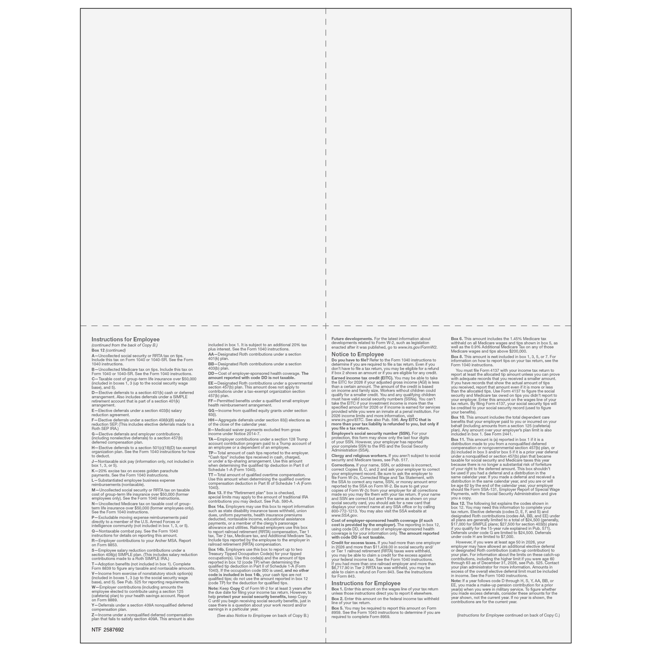80071 - W-2 Employee Copies 2/2/B/C - 4up Quadrant - BrokerForms.com