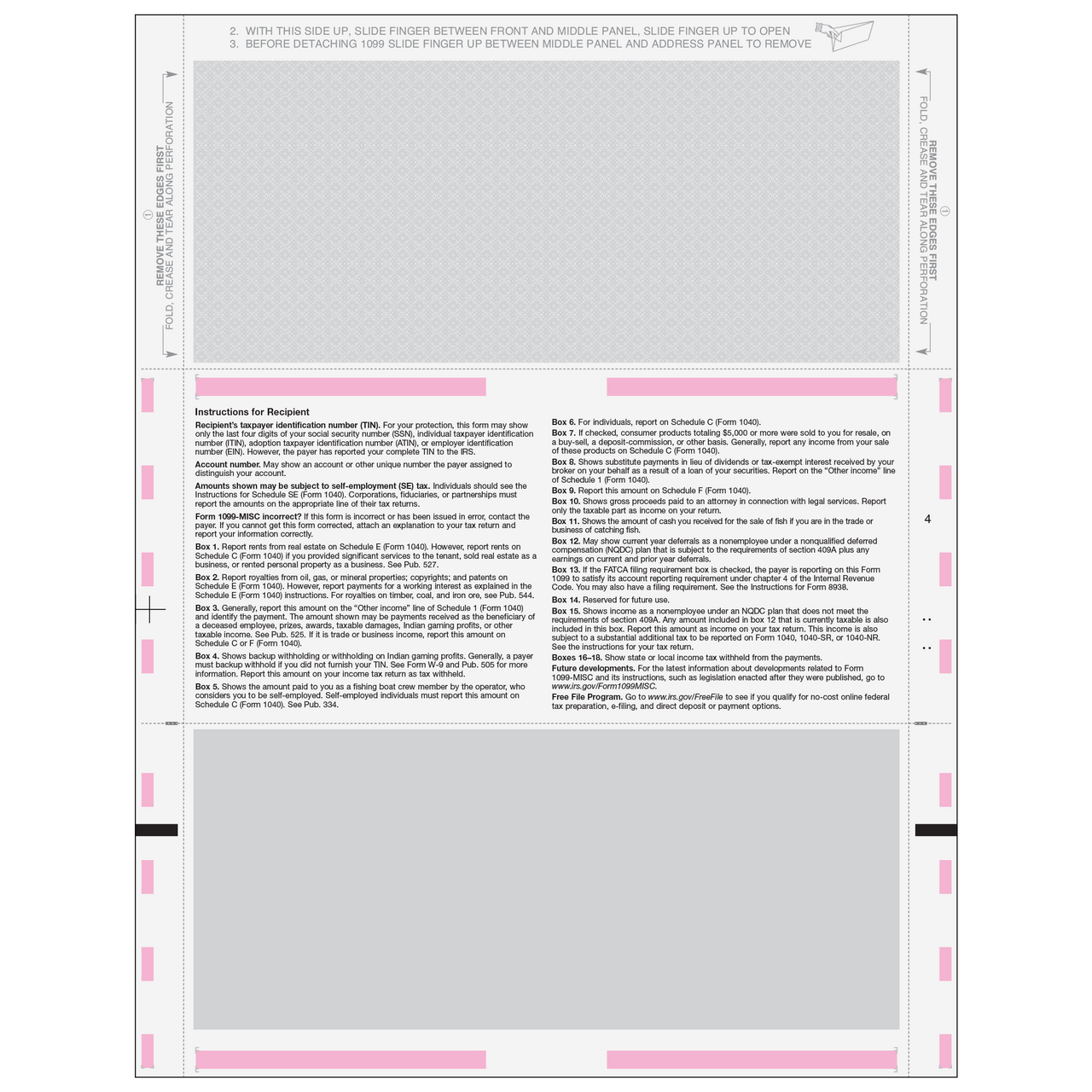 80487 - 11'' Pressure Seal 1099-MISC Form - Z Fold Recipient