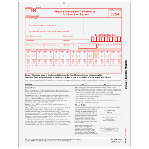 B109605 - Form 1096 Transmittal Summary