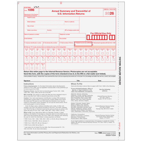 B109605 - Form 1096 Transmittal Summary
