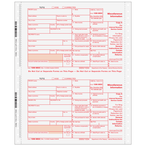 CMIS054 - Form 1099-MISC Miscellaneous Information 4-Part Set (Carbonless)
