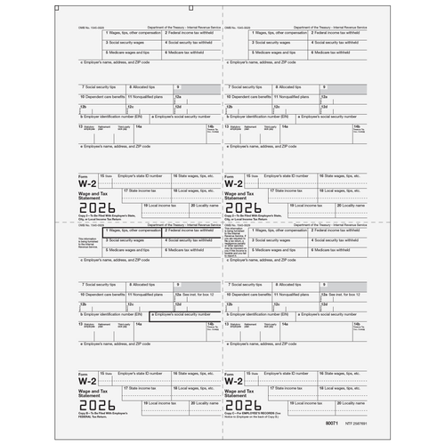 80071 - W-2 Employee Copies 2/2/B/C - 4up Quadrant